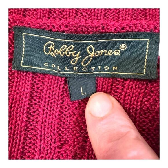 Bobby Jones Collection Mens Red Cable Knit Sweater Vest Large 100% Cotton Slim - Picture 2 of 5